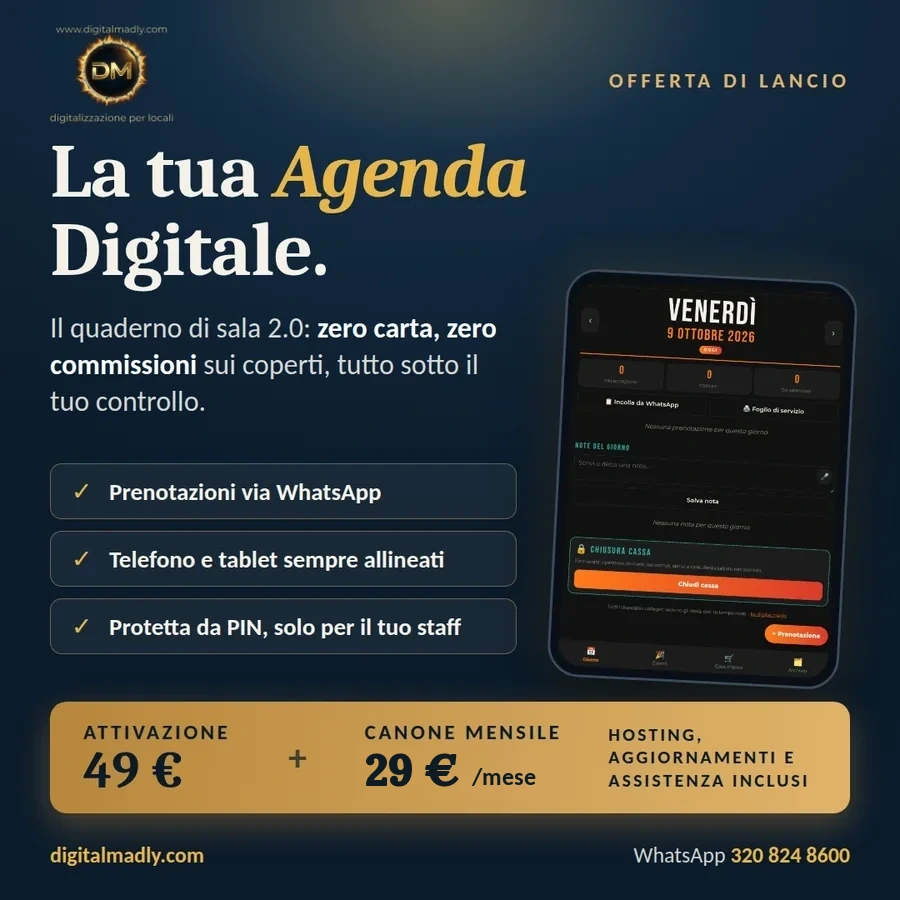 La tua Agenda Digitale by Digital Madly: prenotazioni, note del giorno e chiusura cassa su telefono e tablet